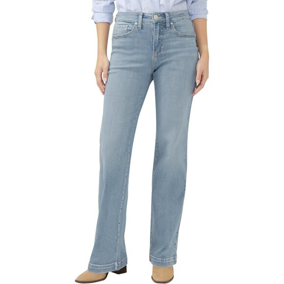 Denim - Women's Curvy Fit Trouser Leg Jeans High Rise Ebony Stretch Denim 28w